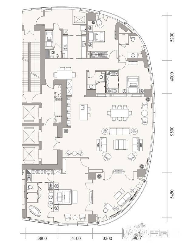 成都银泰中心华悦府4室2厅4卫371㎡户型图