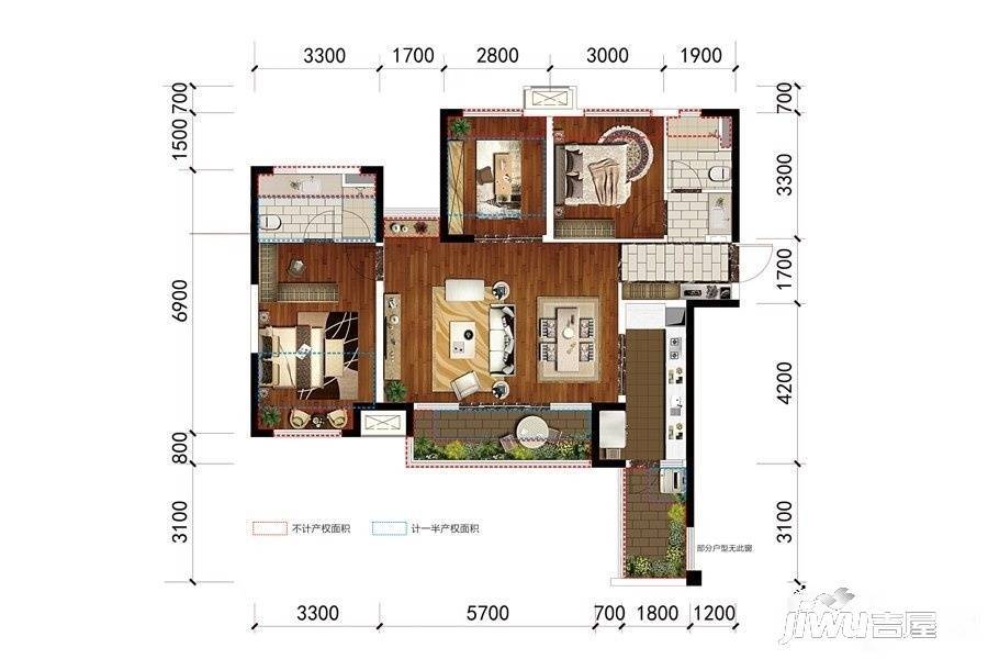 万科金域名邸3室2厅2卫97㎡户型图