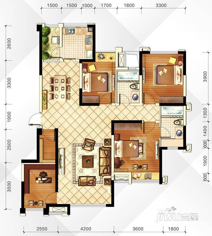 中铁瑞景誉都4室2厅2卫116.3㎡户型图