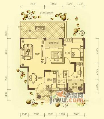 武海中华青城2室2厅1卫88.3㎡户型图