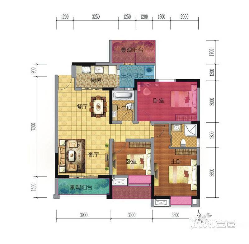 欣海国际2室2厅2卫89.9㎡户型图