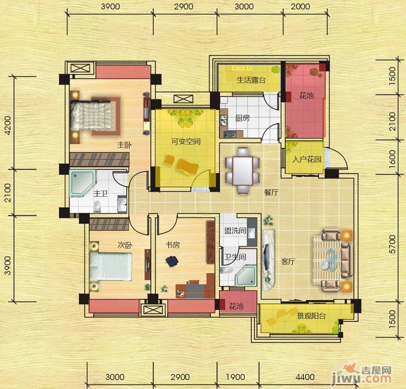 都江逸家3室2厅2卫120㎡户型图