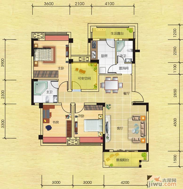 都江逸家3室2厅2卫107㎡户型图