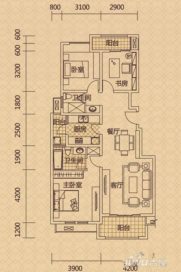 钱江美域3室2厅2卫110㎡户型图