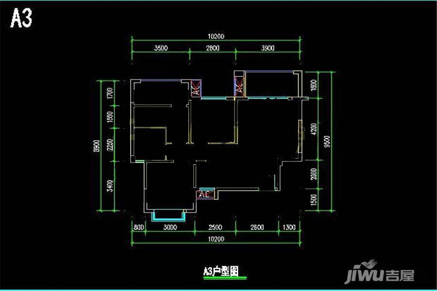 宝信青城3室2厅1卫80㎡户型图