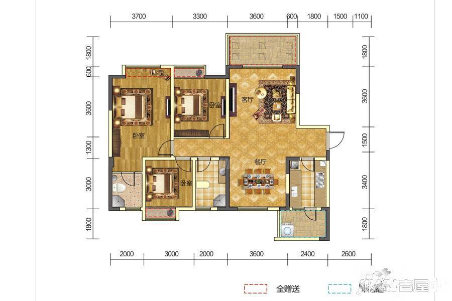 春天国际3室2厅2卫119㎡户型图