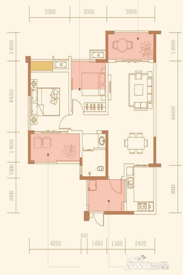 恒昌格兰郡2室2厅2卫93.4㎡户型图