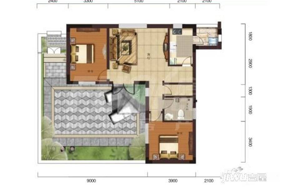 安仁新公馆2室1厅1卫85.2㎡户型图