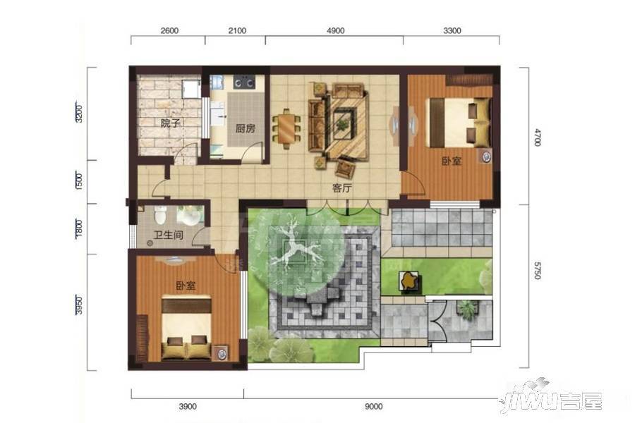 安仁新公馆2室1厅1卫81.6㎡户型图