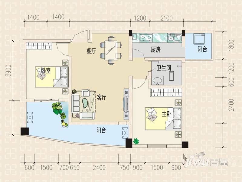 绿城尚品2室2厅1卫79.2㎡户型图