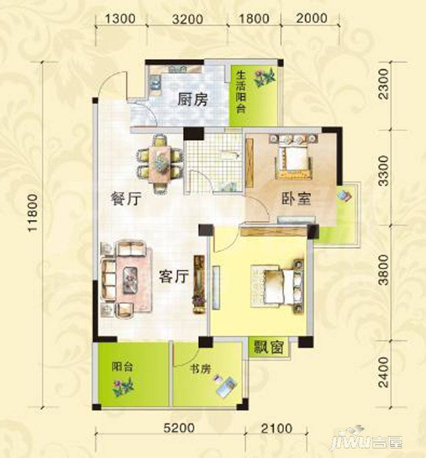 嘉和瑞景2室2厅1卫71㎡户型图