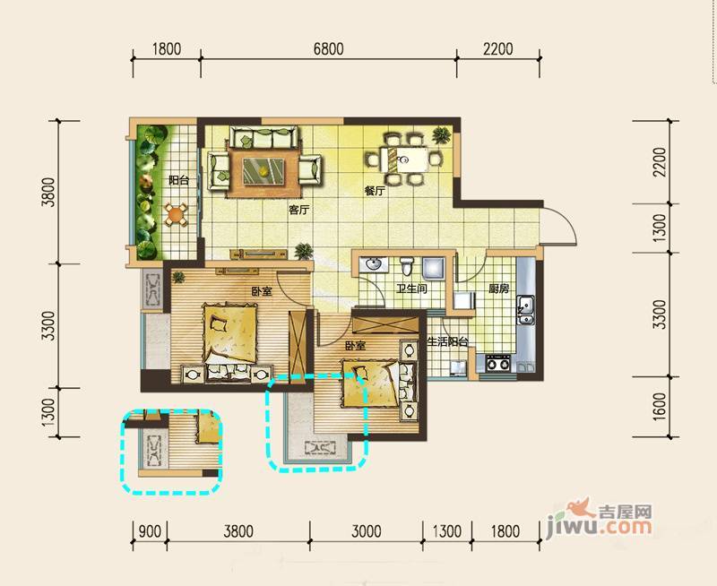 泰和欧城2室2厅1卫79.9㎡户型图