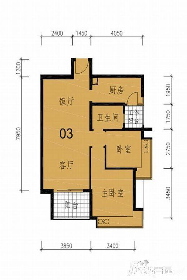 南城都汇御天下2室2厅1卫88㎡户型图