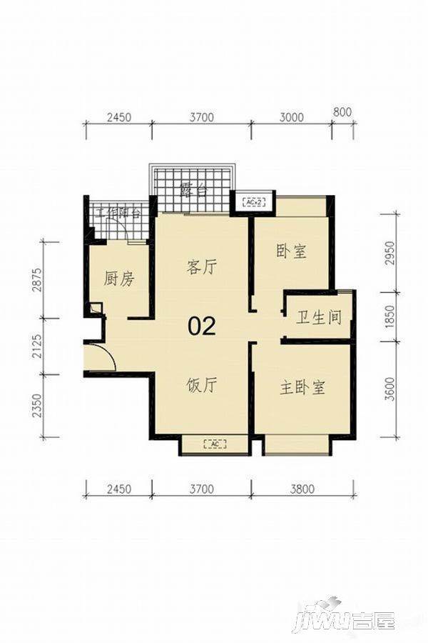 南城都汇御天下2室2厅1卫89㎡户型图