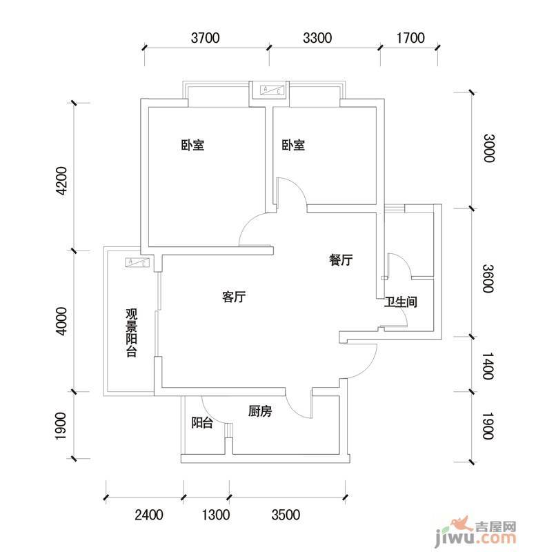 广泽长河郡2室2厅1卫80㎡户型图