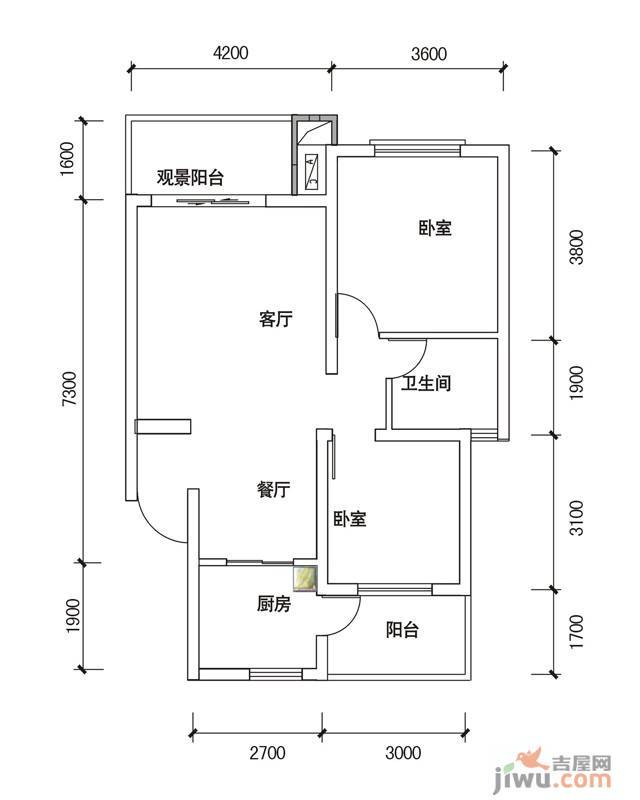 广泽长河郡2室2厅1卫79㎡户型图