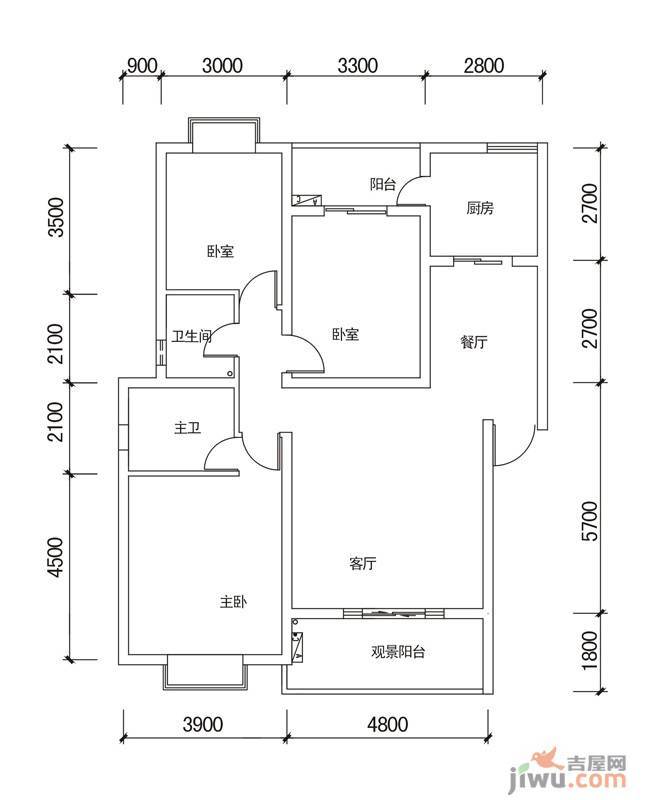 广泽长河郡3室2厅2卫118.5㎡户型图