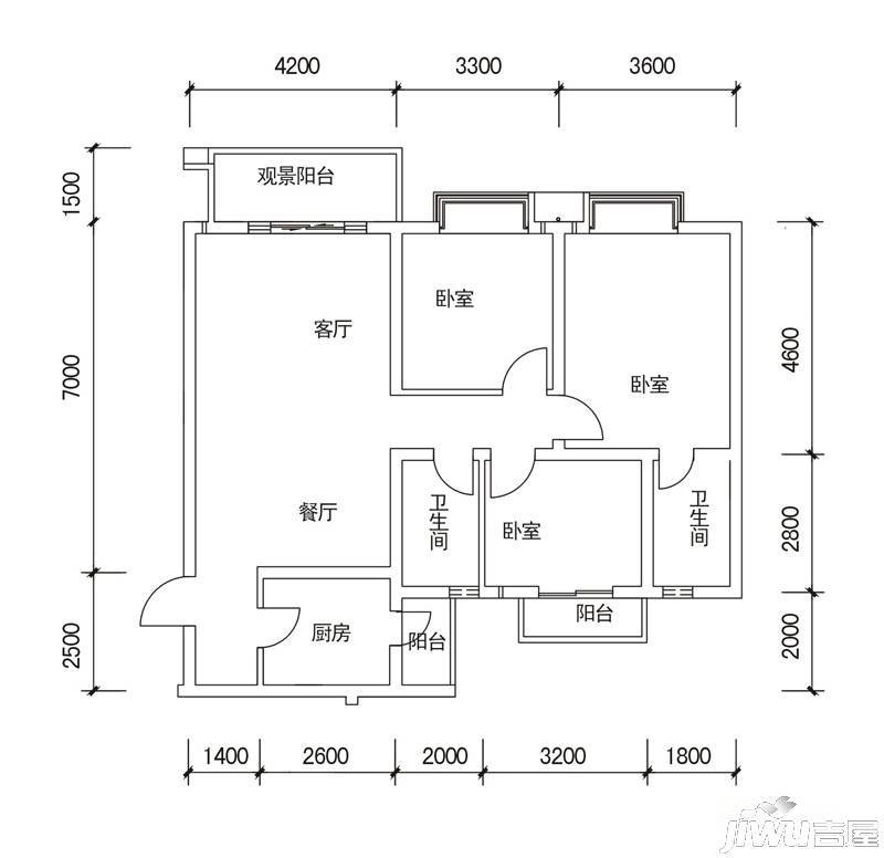 广泽长河郡3室2厅2卫105㎡户型图