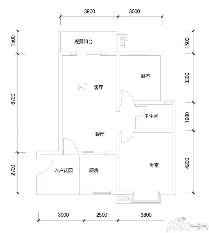 广泽长河郡2室2厅1卫84㎡户型图