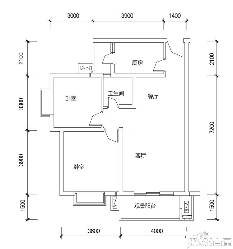 广泽长河郡2室2厅2卫79㎡户型图