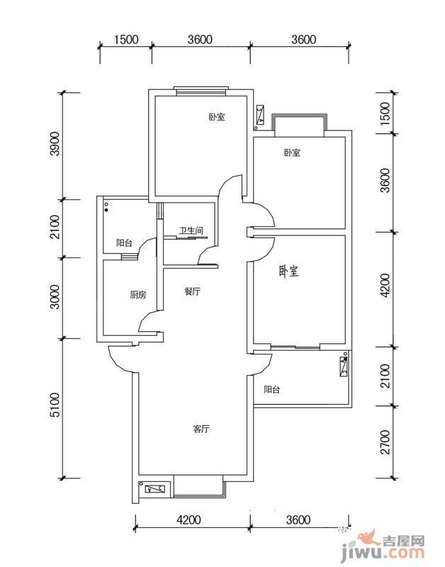 广泽长河郡3室2厅1卫104㎡户型图