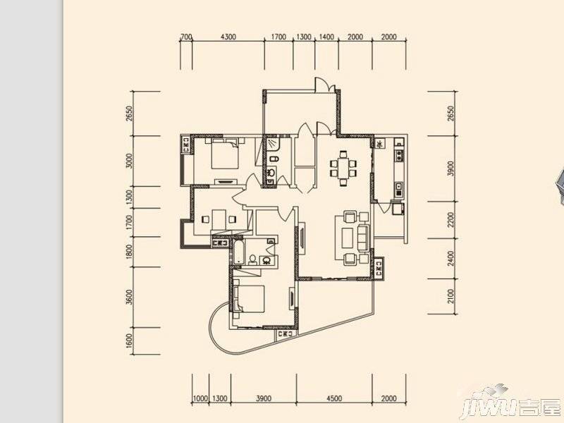 育才竹岛3室2厅2卫143㎡户型图