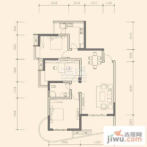 育才竹岛3室2厅1卫114.3㎡户型图