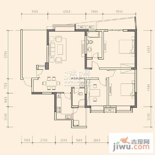 育才竹岛3室2厅2卫133.8㎡户型图