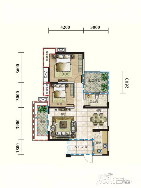 广泽东方威尼斯2室2厅1卫87.3㎡户型图