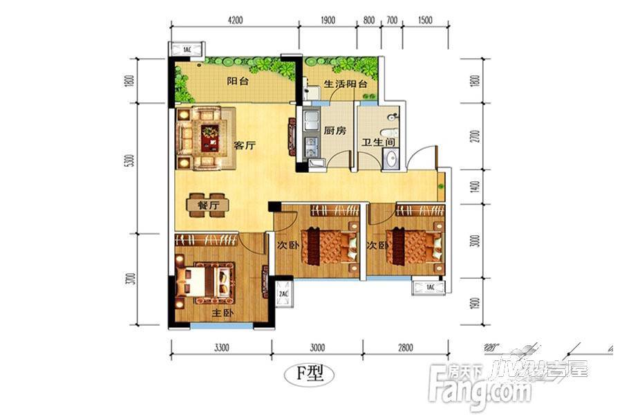 华腾舒云居3室2厅1卫84㎡户型图