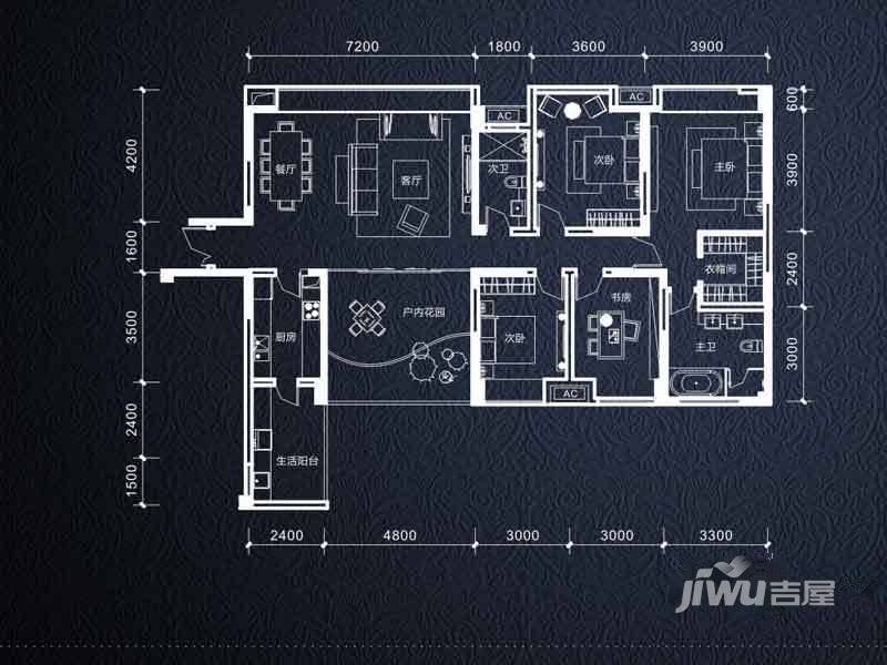 戛纳湾金棕榈4室3厅2卫163㎡户型图