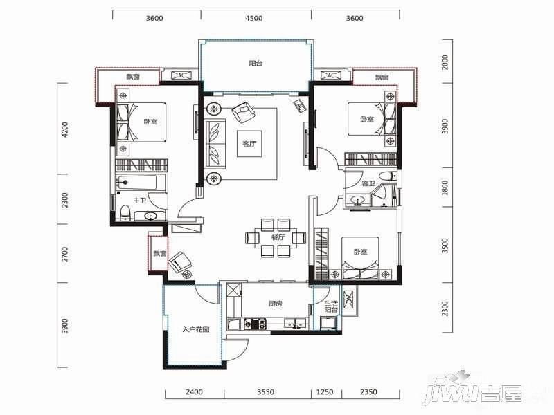 恒大天府半岛3室2厅2卫142㎡户型图