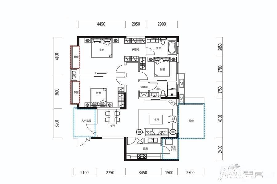 恒大天府半岛3室2厅2卫146㎡户型图