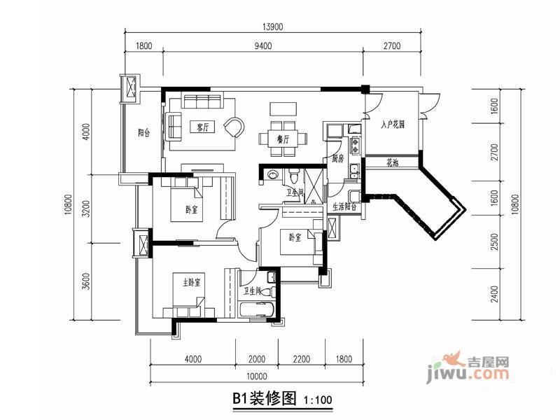 南城锦地3室2厅2卫121.3㎡户型图