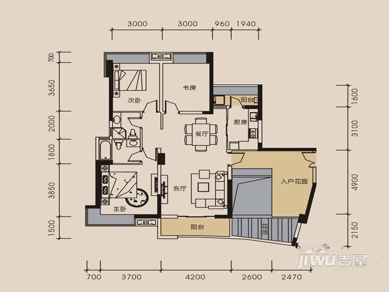 宏达世纪锦城3室2厅2卫121㎡户型图