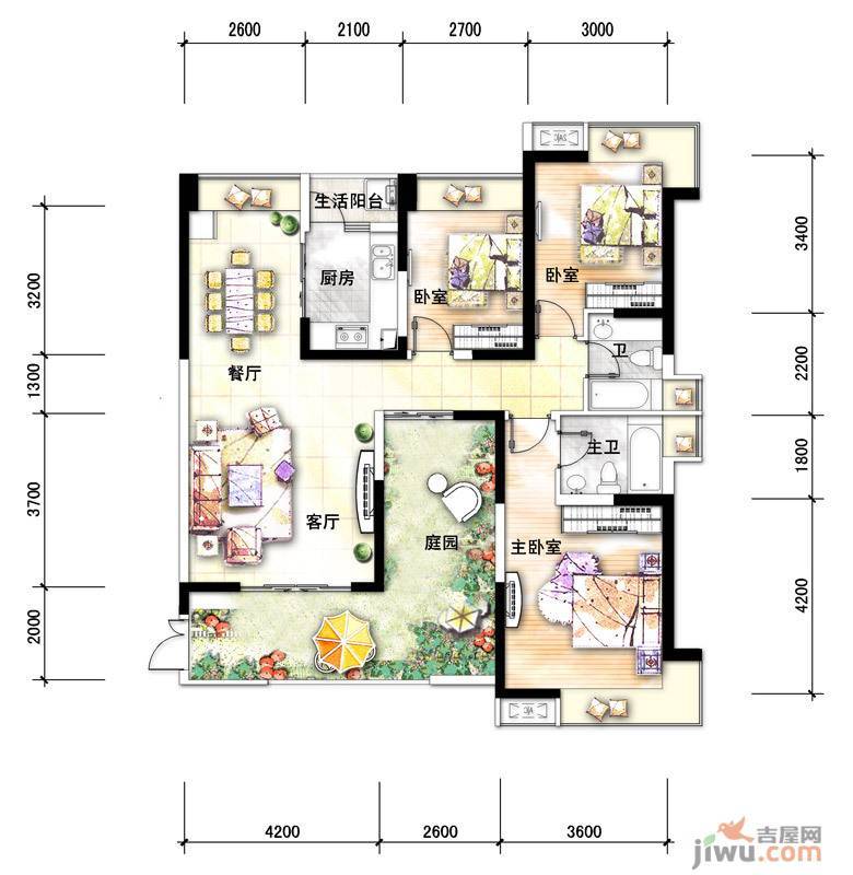 宏达世纪锦城3室2厅2卫123㎡户型图