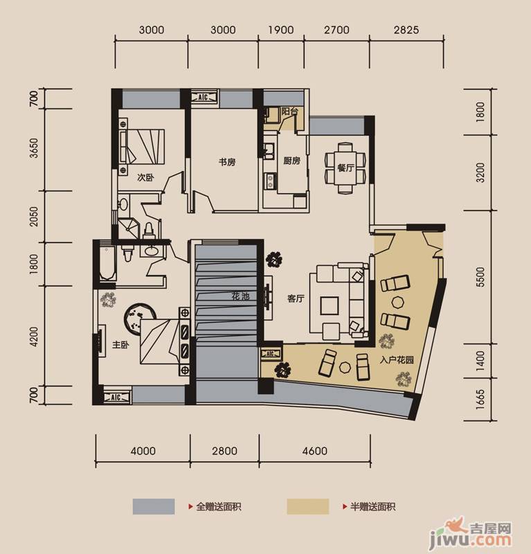宏达世纪锦城3室2厅2卫135㎡户型图