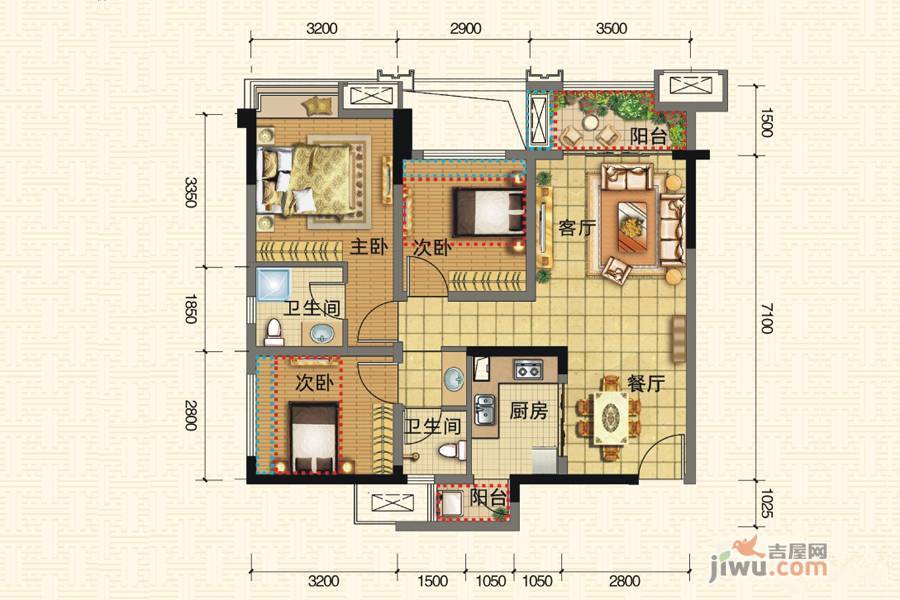 北大资源燕楠国际3室2厅2卫80㎡户型图