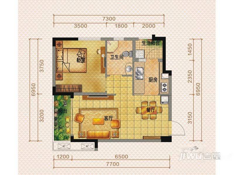 佳兆业8号1室2厅1卫59㎡户型图