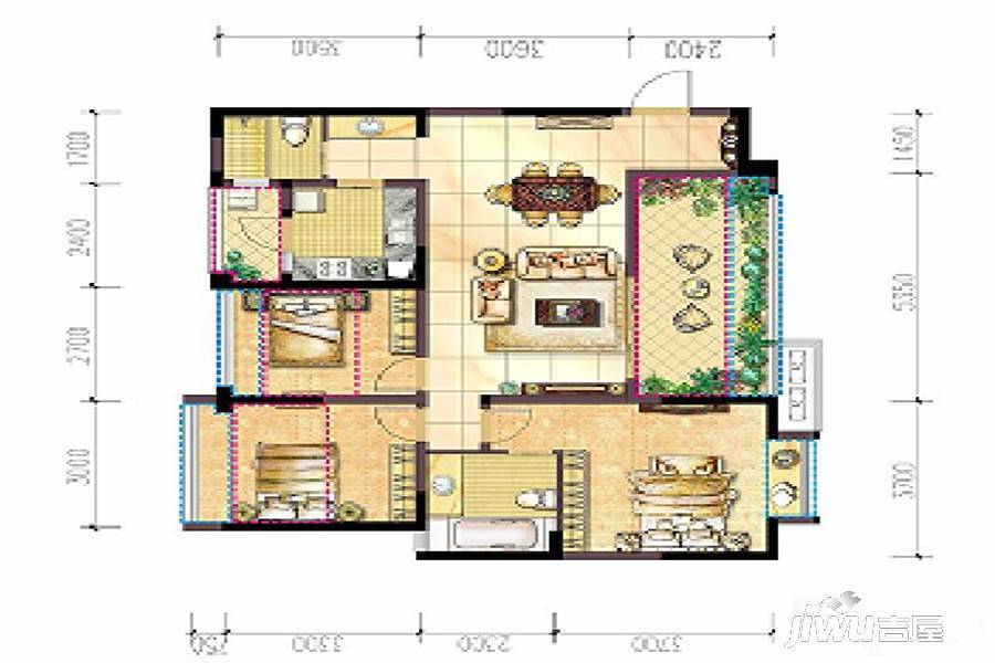 北京城建龙樾荟3室2厅2卫98㎡户型图