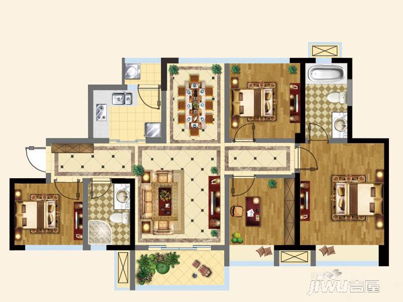 蜀都万达广场4室2厅2卫99㎡户型图