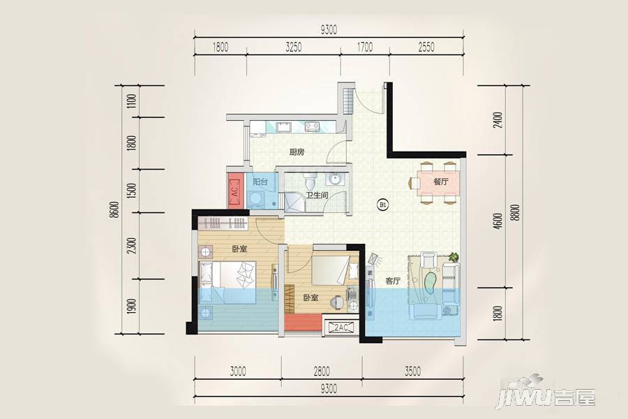 嘉通云玺2室1厅1卫67㎡户型图