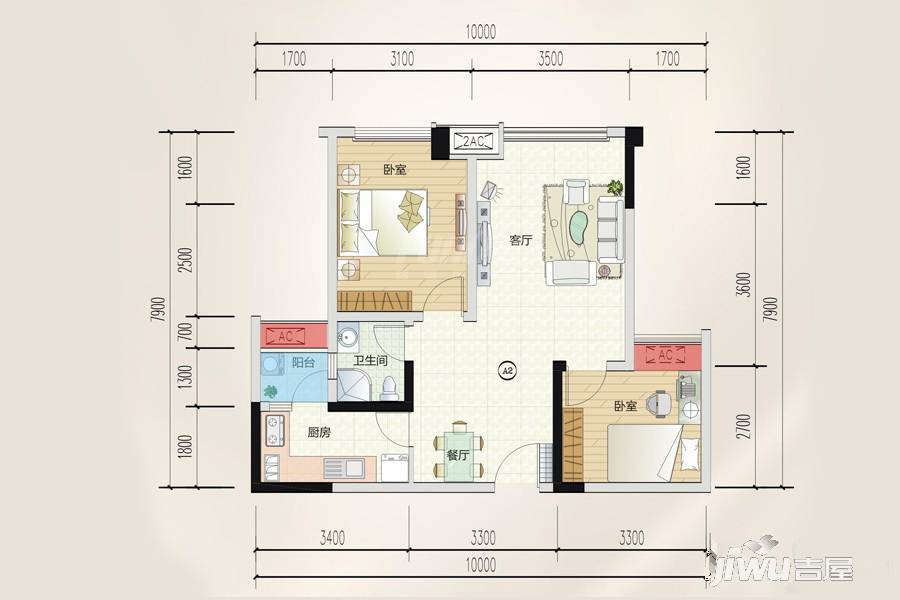 嘉通云玺2室1厅1卫78.2㎡户型图