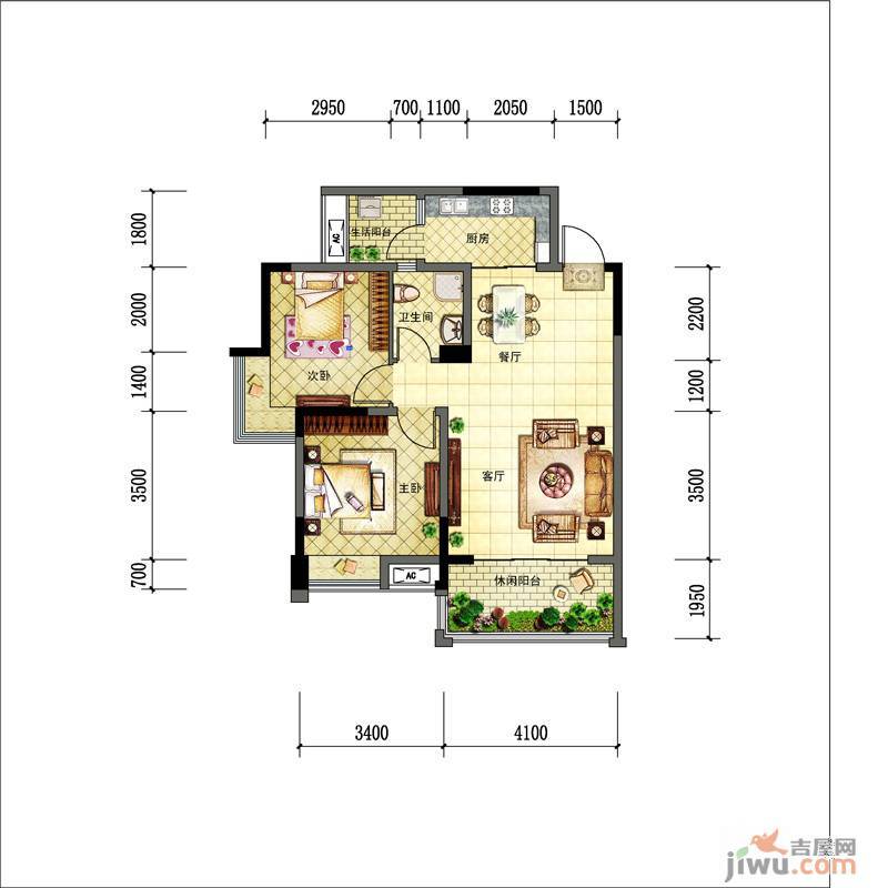 新神风八座2室2厅1卫78㎡户型图