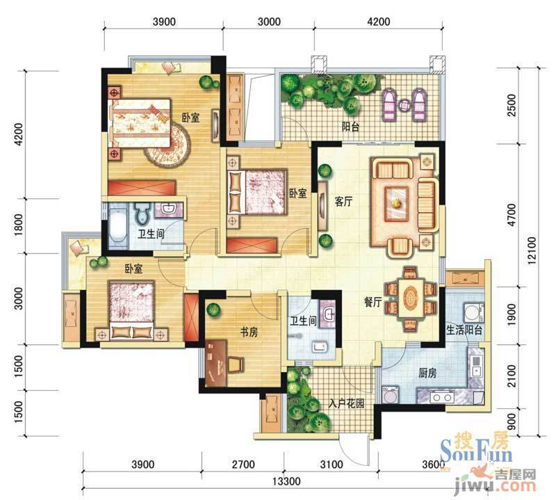 置信逸都4室2厅2卫133.5㎡户型图