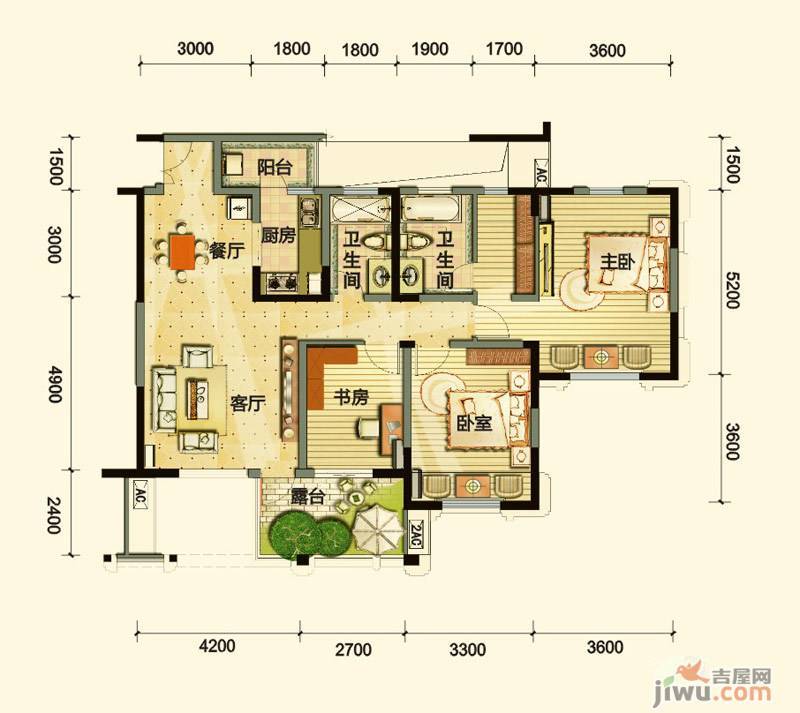 龙城国际3室1厅1卫109㎡户型图