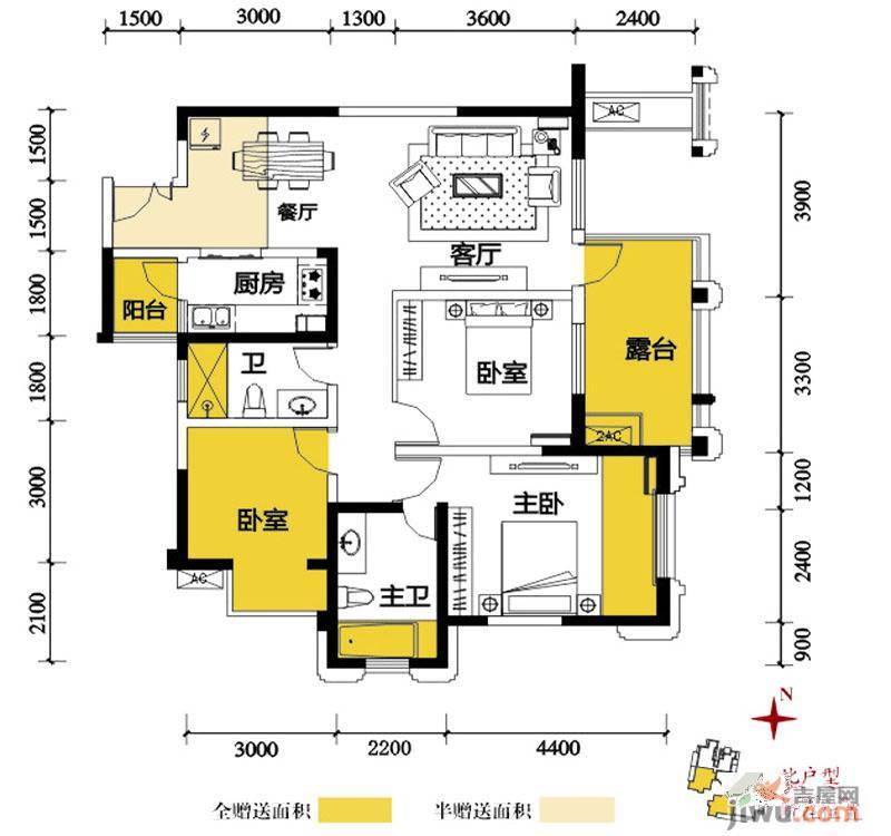 龙城国际2室2厅2卫89㎡户型图