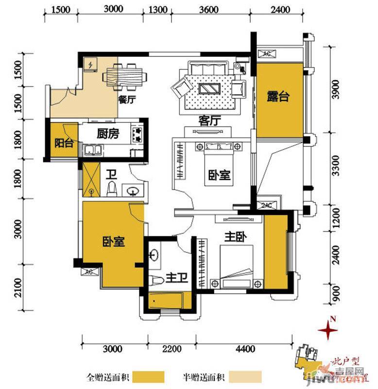 龙城国际2室2厅2卫89㎡户型图