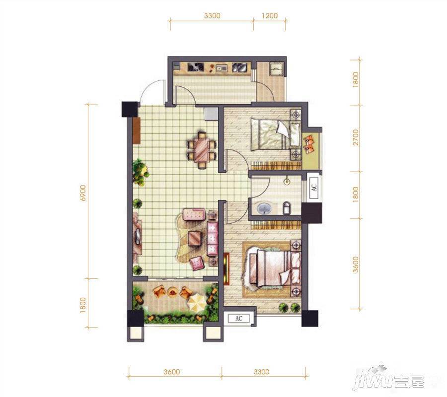 首航欣程2室2厅1卫78.1㎡户型图