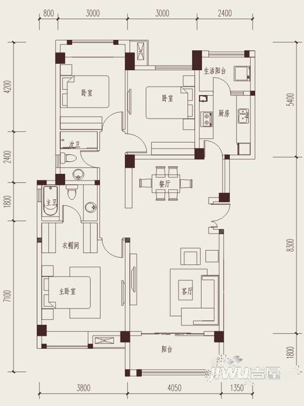 新界五期3室2厅2卫119㎡户型图